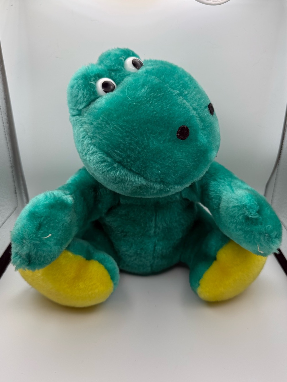 Vintage Green Teal & Yellow Plush Frog Stuffed Animal